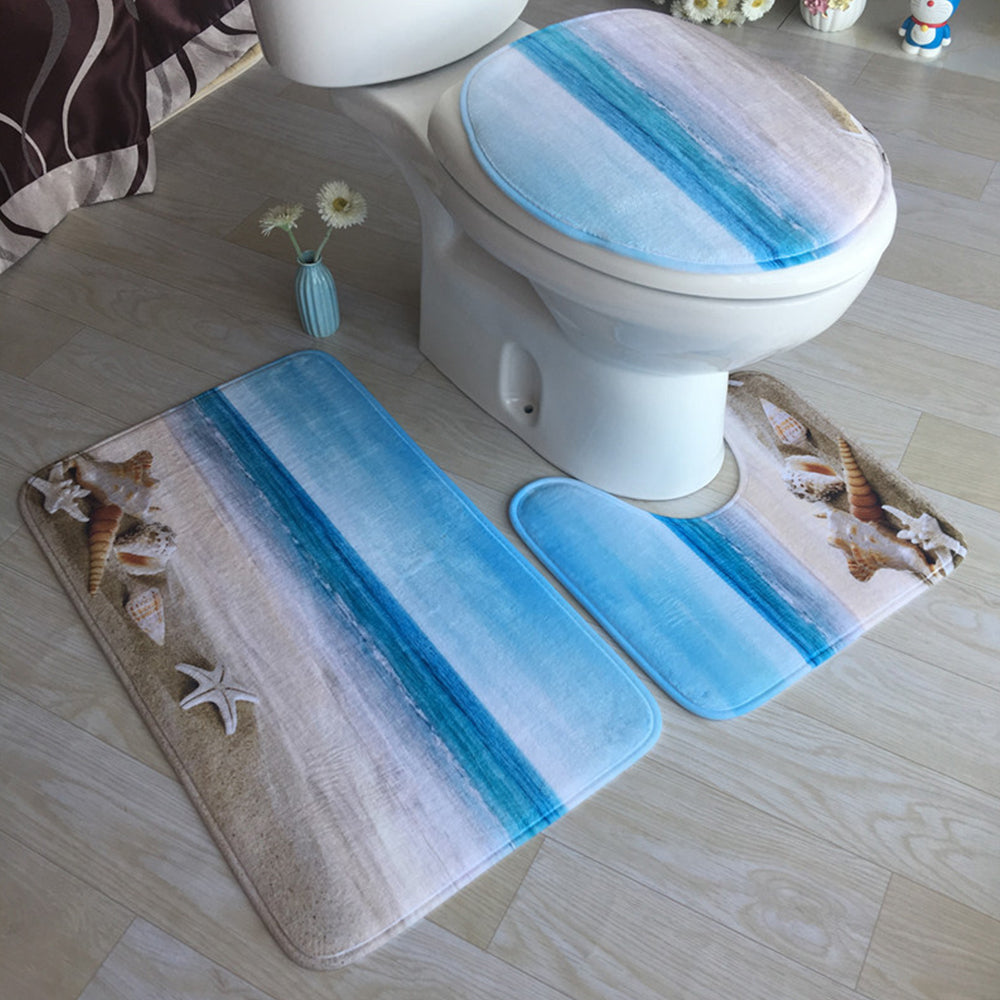 3pcs Bathroom Mat Set Home Decor - Ocean Style2