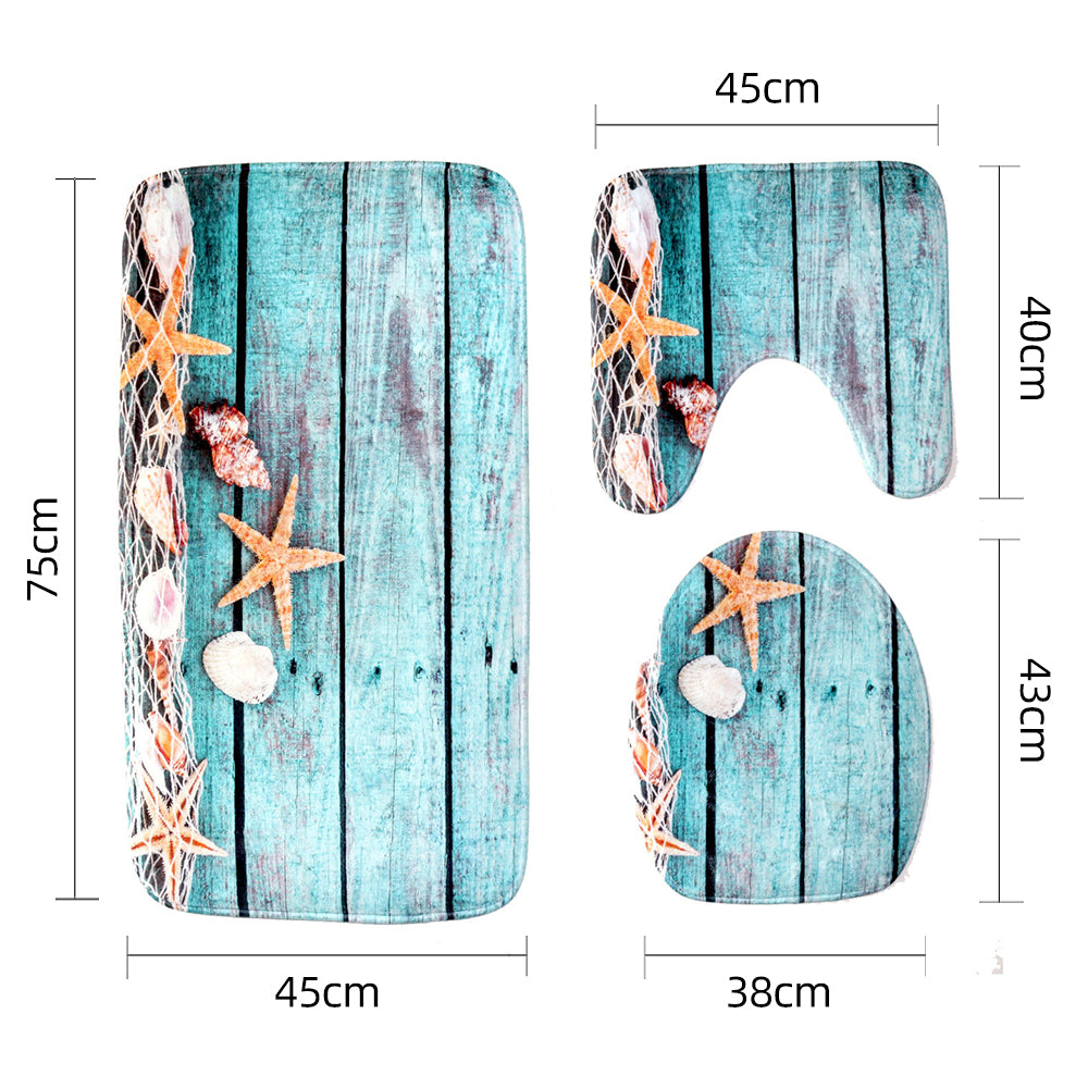 3pcs Bathroom Mat Set Home Decor - Ocean Style3