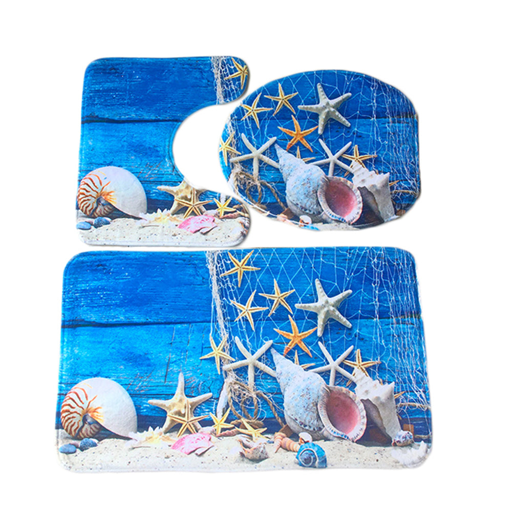 3pcs Bathroom Mat Set Home Decor - Ocean Style4