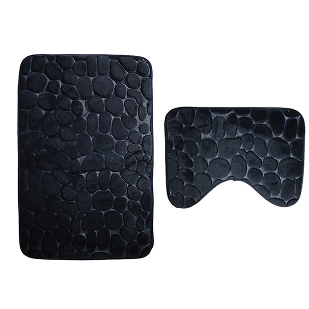 2 Pieces Pebbles Design Bath Mat Set Bathroom Rug Carpet Kit Black