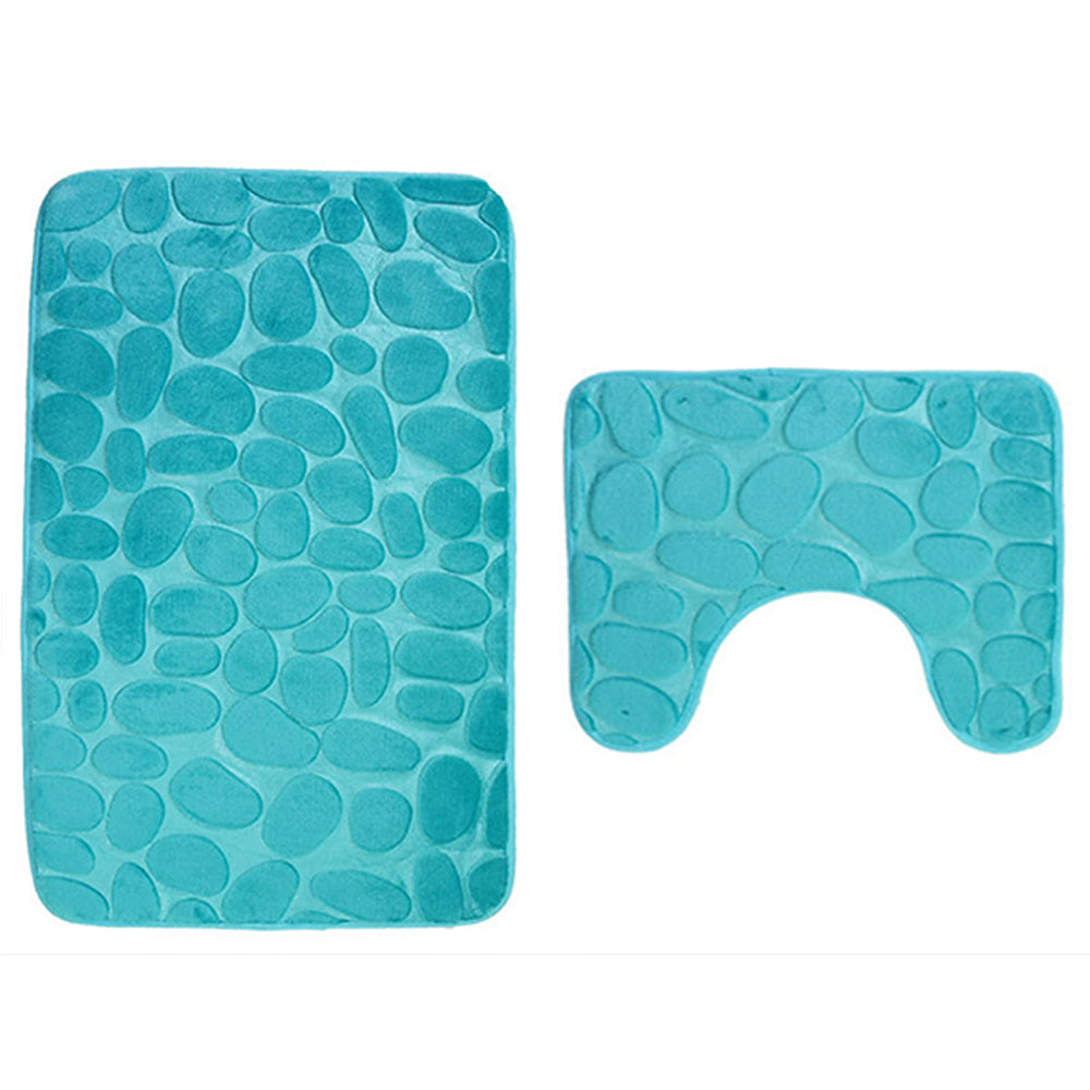 2 Pieces Pebbles Design Bath Mat Set Bathroom Rug Carpet Kit Green