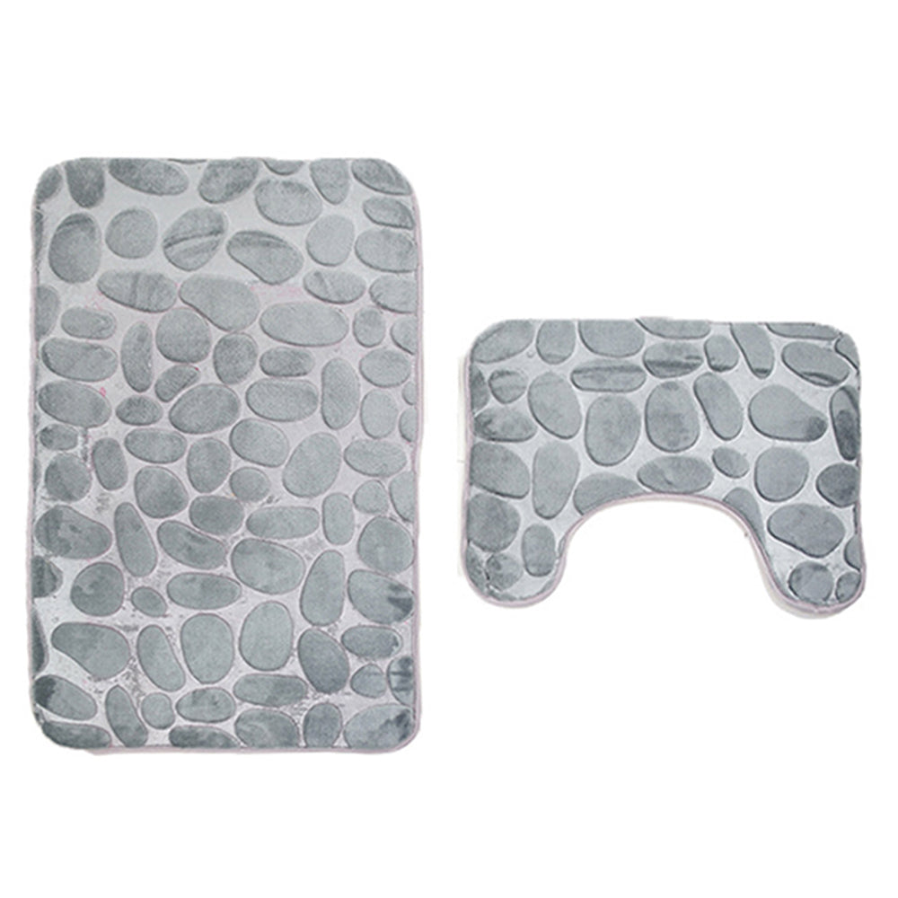 2 Pieces Pebbles Design Bath Mat Set Bathroom Rug Carpet Kit Grey