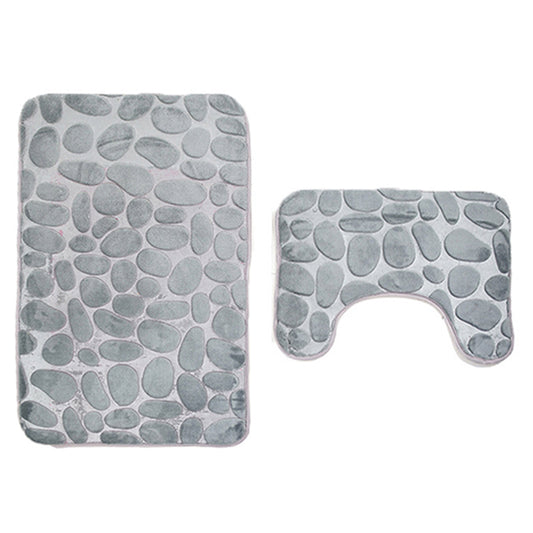 2 Pieces Pebbles Design Bath Mat Set Bathroom Rug Carpet Kit Grey