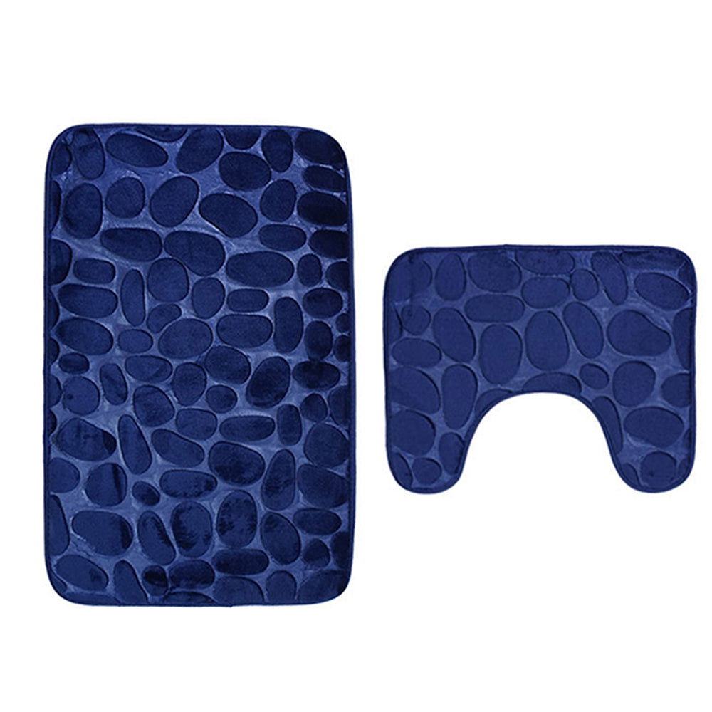 2 Pieces Pebbles Design Bath Mat Set Bathroom Rug Carpet Kit Navy Blue