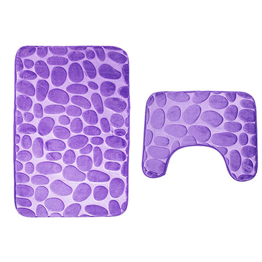 2 Pieces Pebbles Design Bath Mat Set Bathroom Rug Carpet Kit Purple