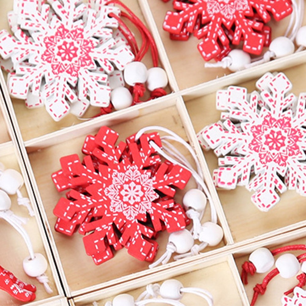 1Box 12pcs Christmas Tree Ornaments with Wooden Box