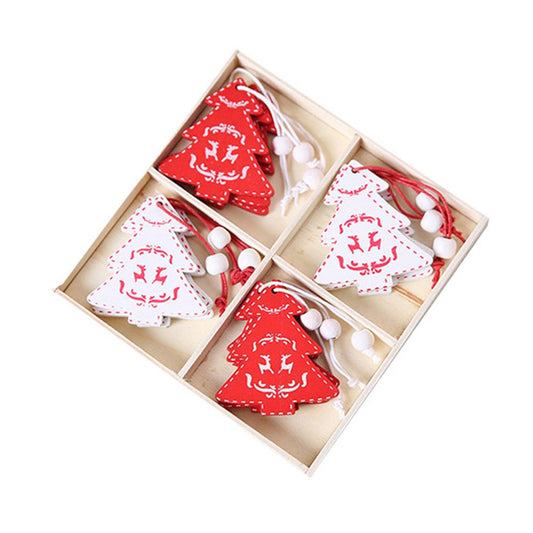 1Box 12pcs Christmas Tree Ornaments with Wooden Box