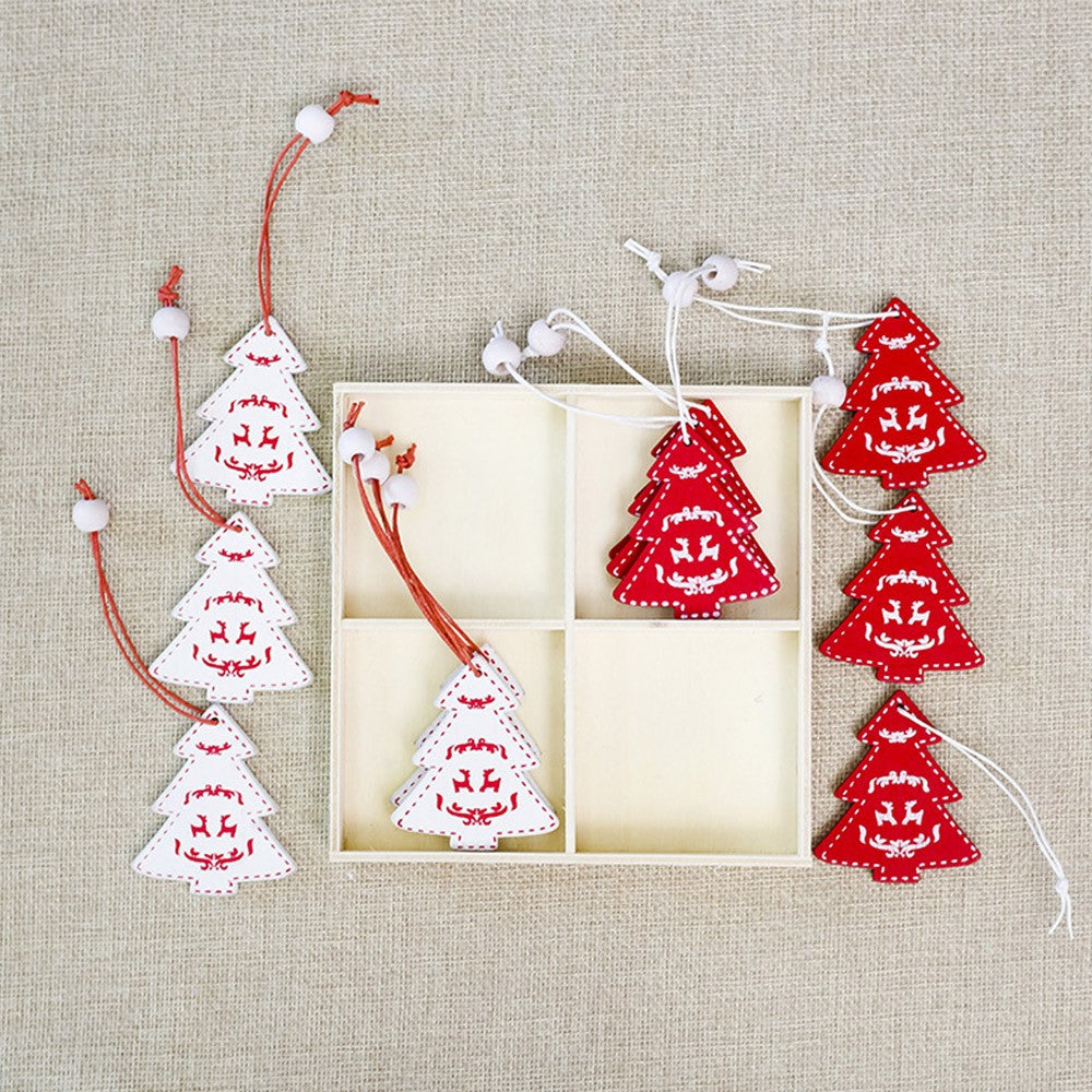 1Box 12pcs Christmas Tree Ornaments with Wooden Box