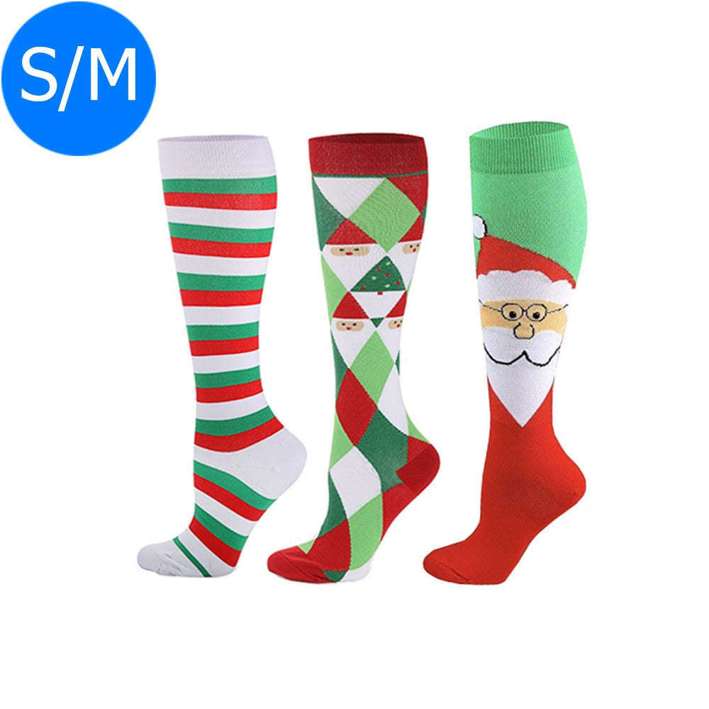 3 X Christmas Themed Knee-Length Compression Socks S M Style 1 2 4