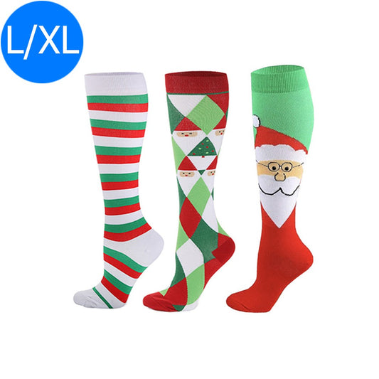 3 X Christmas Themed Knee-Length Compression Socks L XL Style 1 2 4