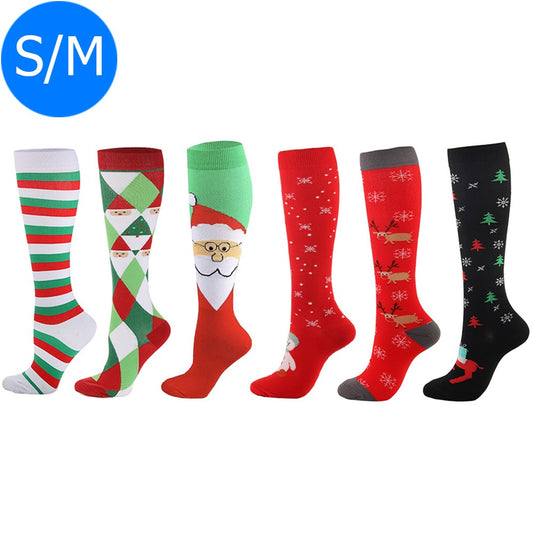 6 X Christmas Themed Knee-Length Compression Socks S M