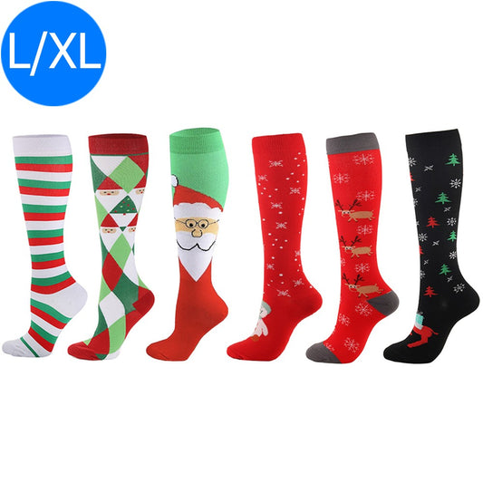 6 X Christmas Themed Knee-Length Compression Socks L XL
