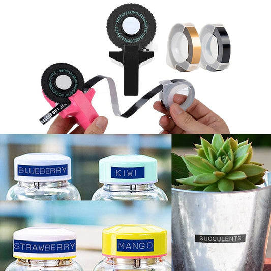 Manual Embossing Label Maker Printer with 2 Rolls Tapes