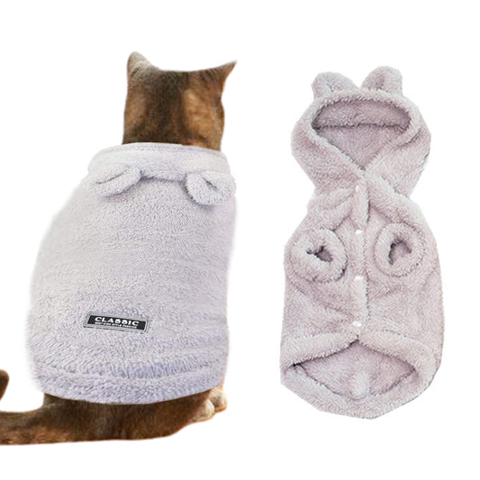 2XL Grey Pet Plush Hoodie Clothes Winter Warm Cute Ear Design Jumpsuit for Dog Cat