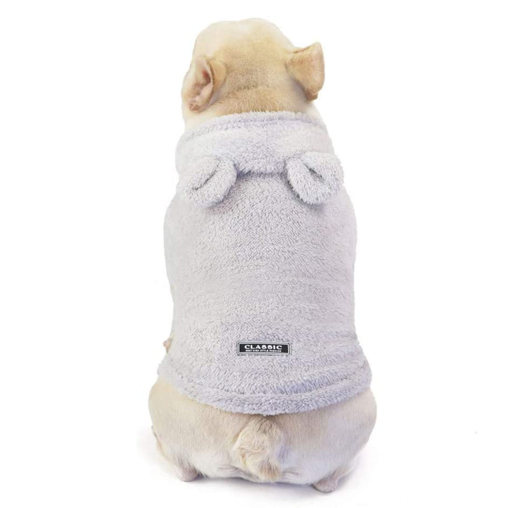 L Grey Pet Plush Hoodie Clothes Winter Warm Cute Ear Design Jumpsuit for Dog Cat
