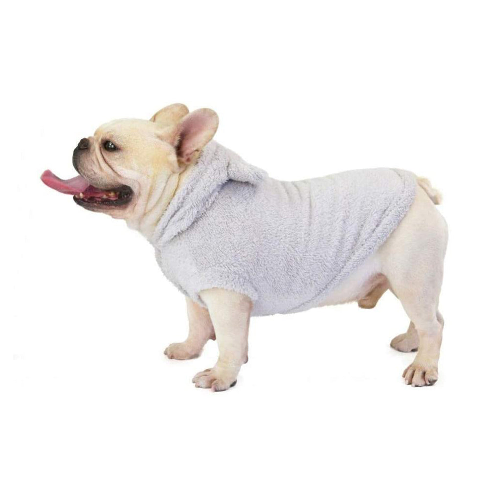 S Grey Pet Plush Hoodie Clothes Winter Warm Cute Ear Design Jumpsuit for Dog Cat
