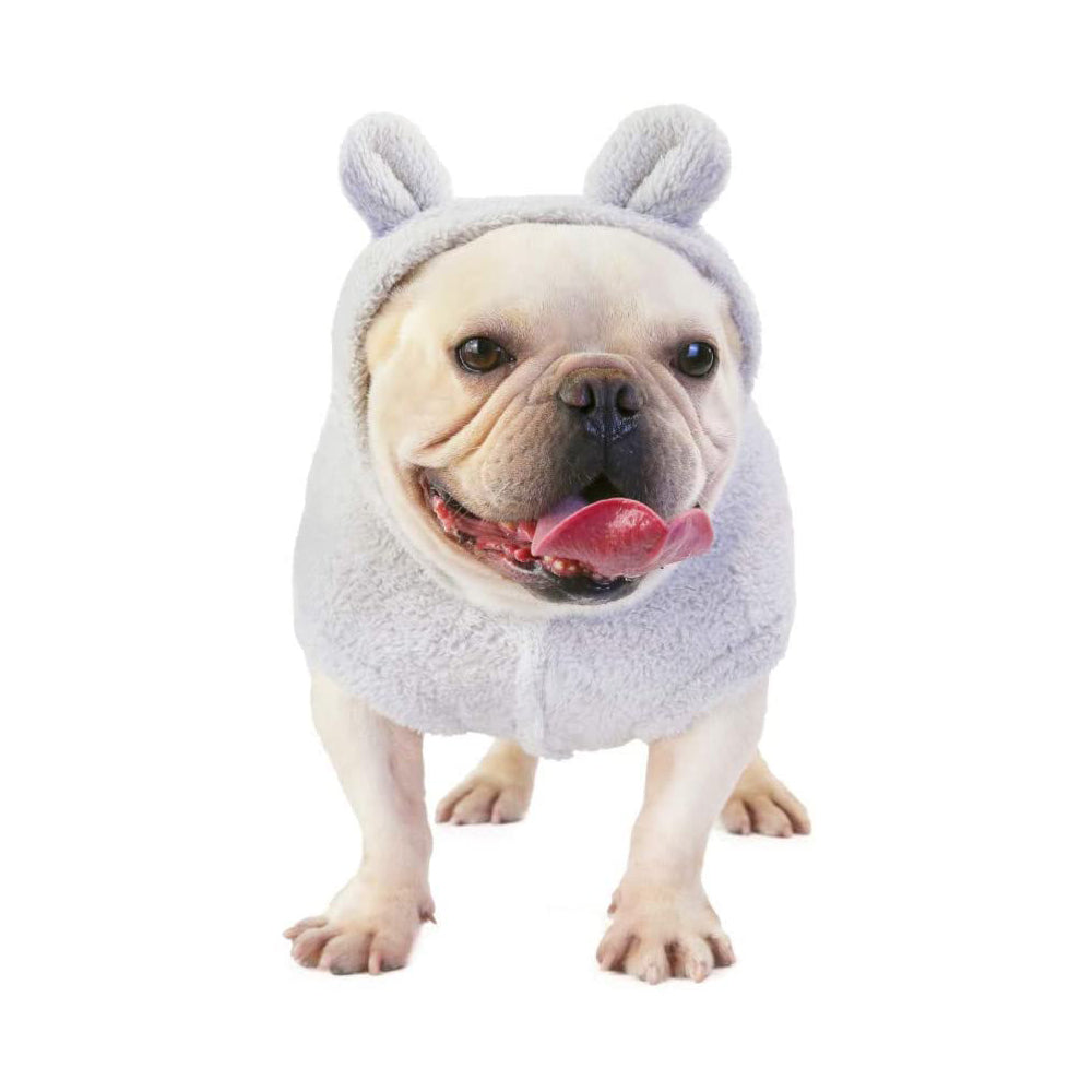 M Grey Pet Plush Hoodie Clothes Winter Warm Cute Ear Design Jumpsuit for Dog Cat