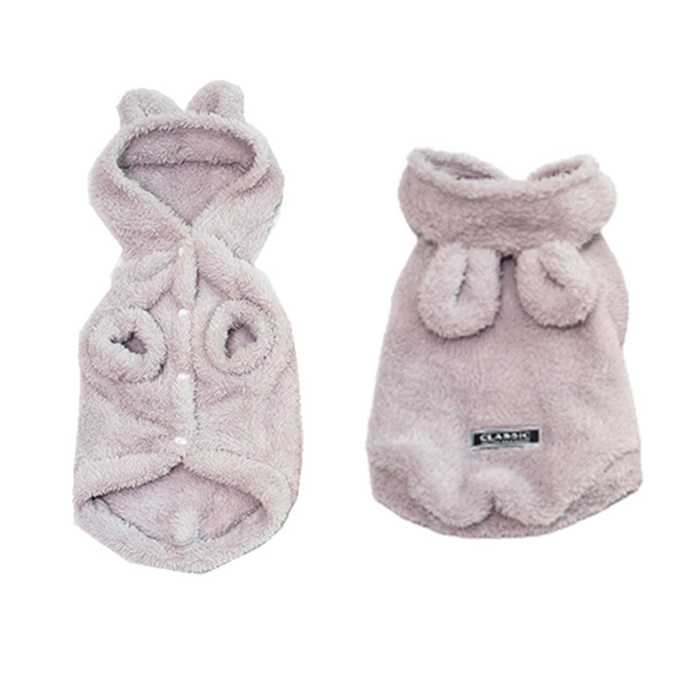 M Grey Pet Plush Hoodie Clothes Winter Warm Cute Ear Design Jumpsuit for Dog Cat