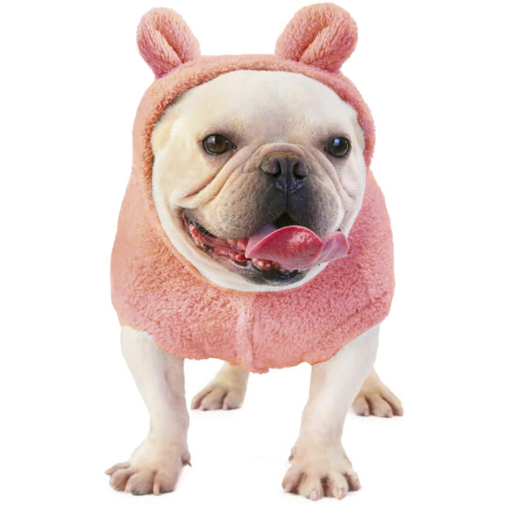 L Pink Pet Plush Hoodie Clothes Winter Warm Cute Ear Design Jumpsuit for Dog Cat