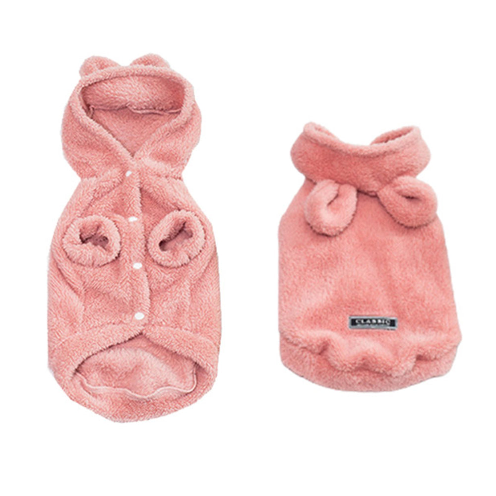 L Pink Pet Plush Hoodie Clothes Winter Warm Cute Ear Design Jumpsuit for Dog Cat