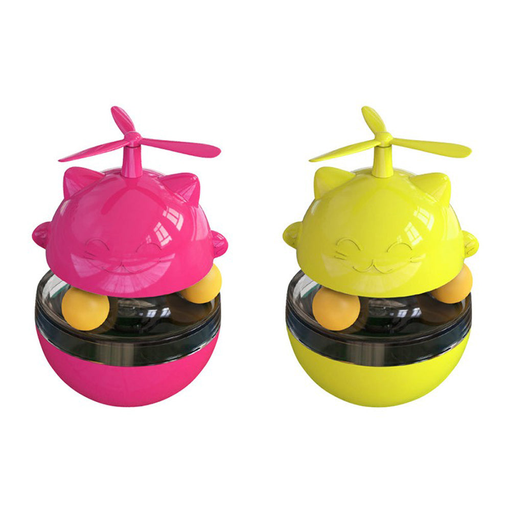 2 X 3 In 1 Cat Tumbler Slow Food Dispenser Toy Pink Yellow