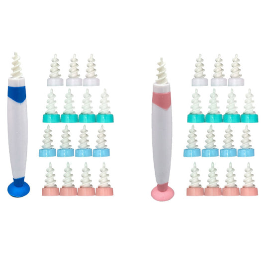 2 X Blue Pink Spiral Earwax Cleaner with 32 Replacement Heads Set