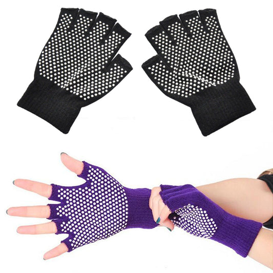 Two Pairs of Unisex Yoga Pilates Finger Exercise Grip Gloves-Black and Purple