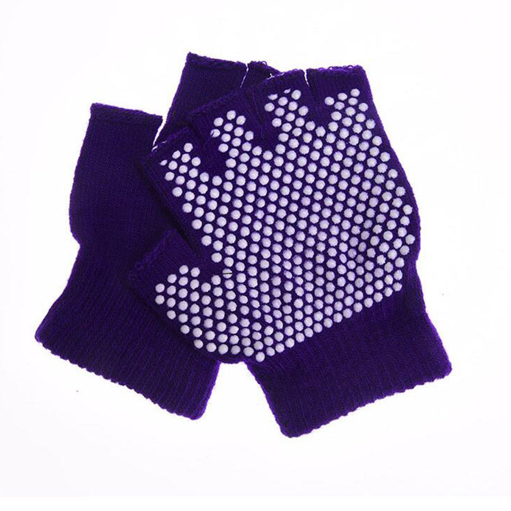 Two Pairs of Unisex Yoga Pilates Finger Exercise Grip Gloves-Black and Purple