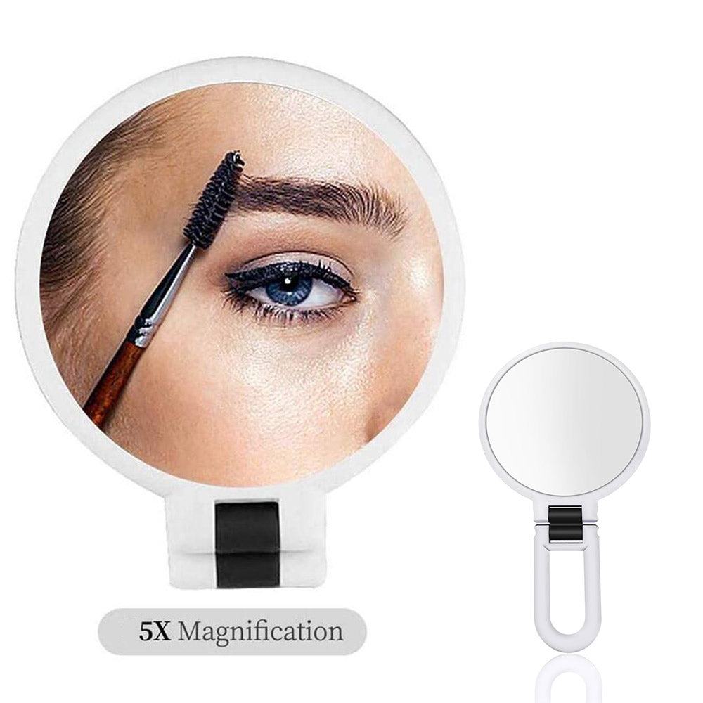 Makeup Double-Sided 5x 1x Magnifying Handheld Mirror - White
