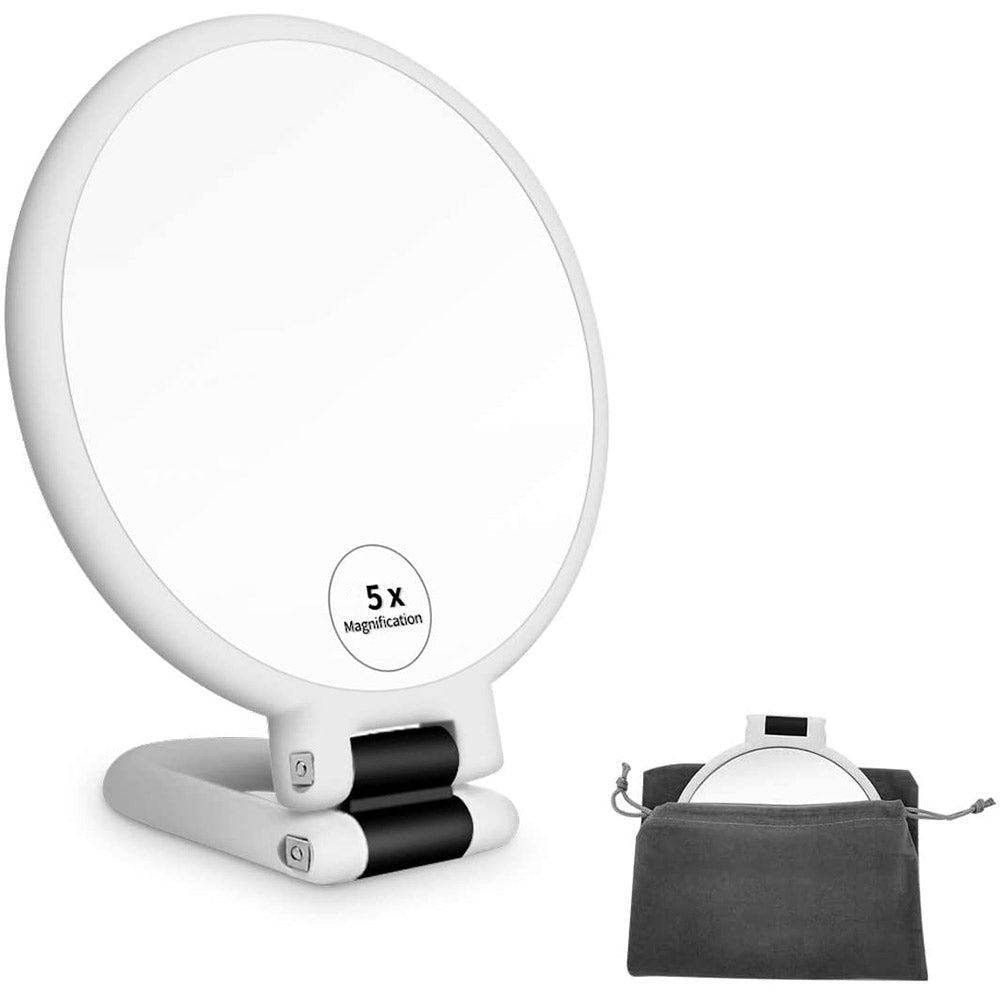 Makeup Double-Sided 5x 1x Magnifying Handheld Mirror - White