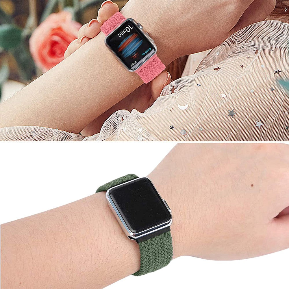 2 X 160mm Nylon Braided Watch Band Solo Loop Strap for iwatch Compatible with Apple Watch 42mm 44mm Green Pink