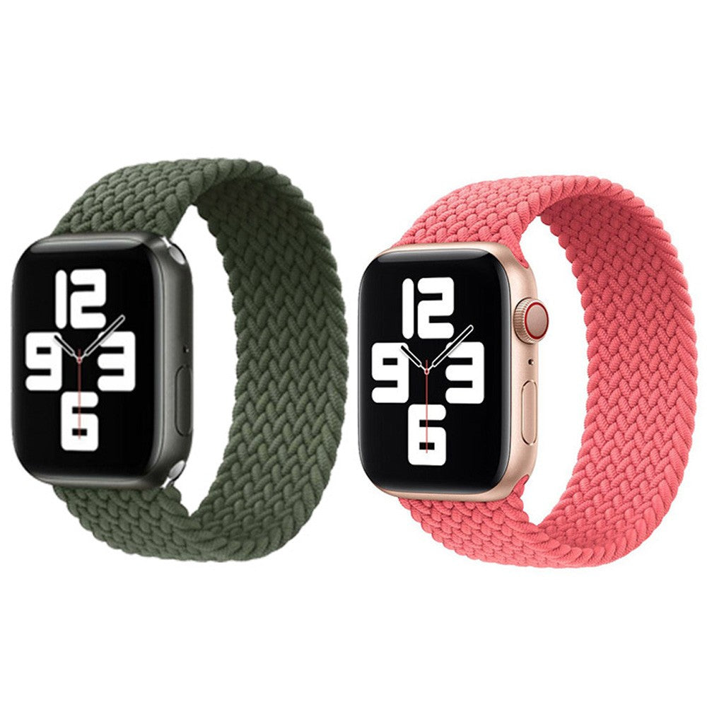 2 X 160mm Nylon Braided Watch Band Solo Loop Strap for iwatch Compatible with Apple Watch 42mm 44mm Green Pink