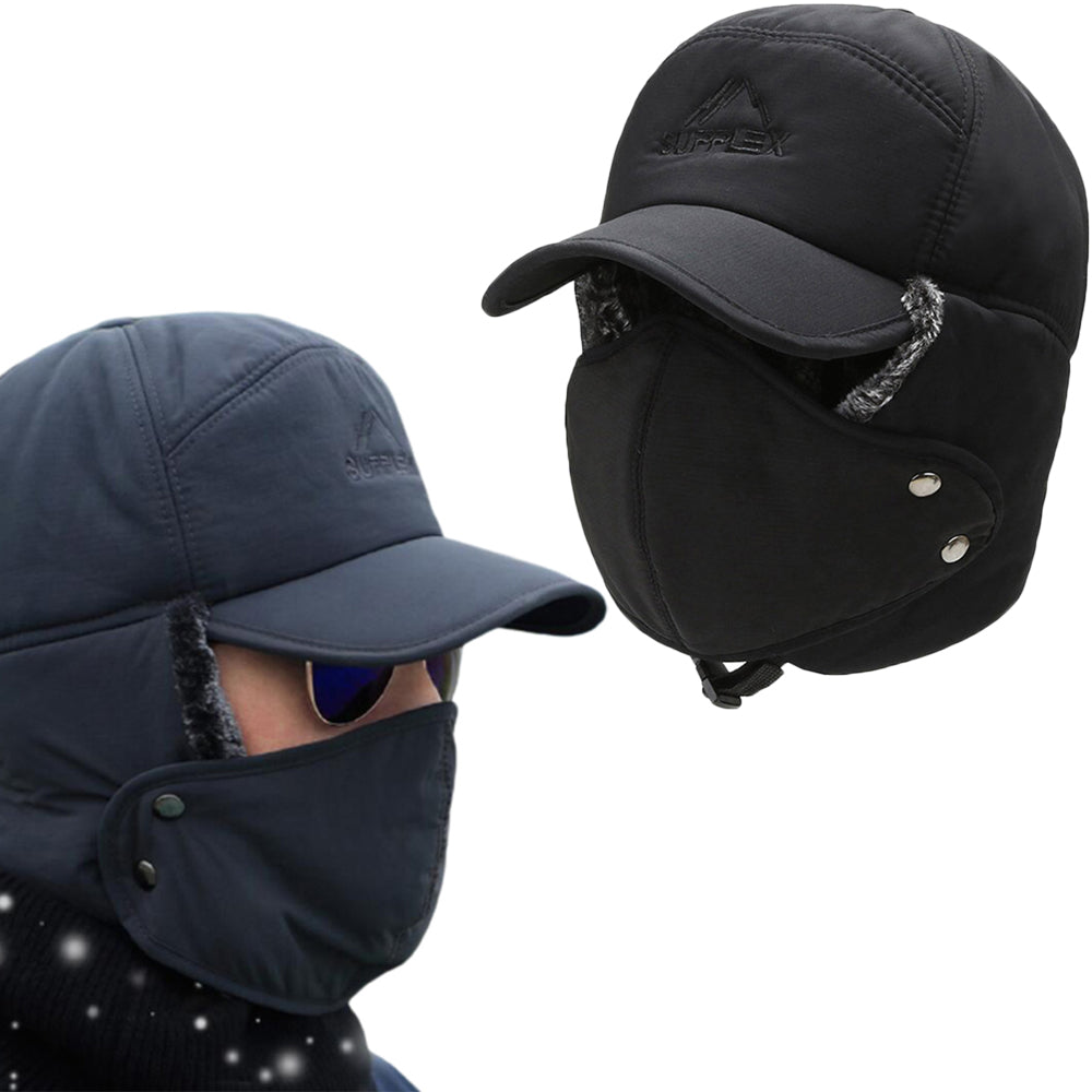 2 X Ski Fleece Hat Warmer with Face Cover Black Blue
