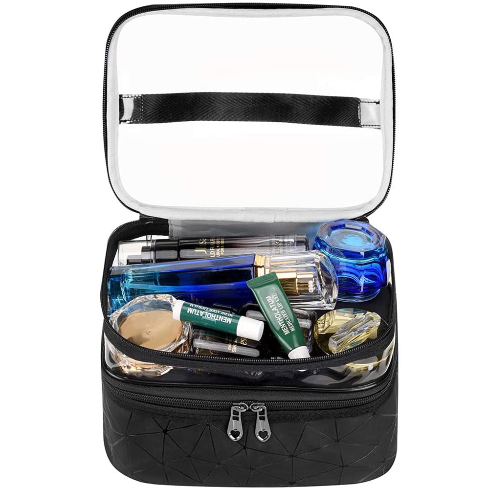 2 X Black and Blue 2 Layers Makeup Bags Travel Cosmetic Storage Bags