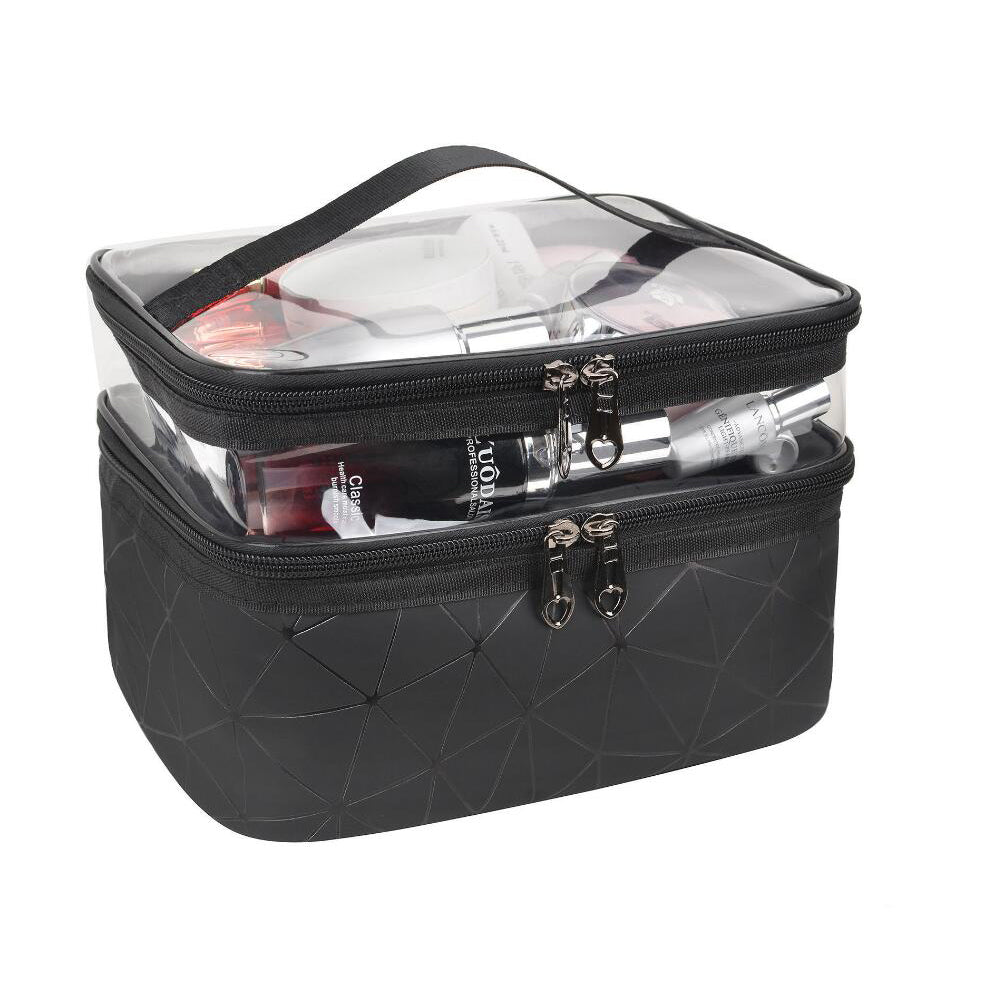 2 X Black and Blue 2 Layers Makeup Bags Travel Cosmetic Storage Bags