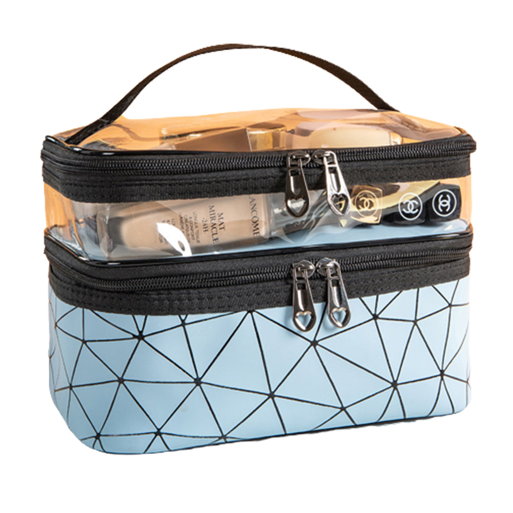 2 X Green and Blue 2 Layers Makeup Bags Travel Cosmetic Storage Bags