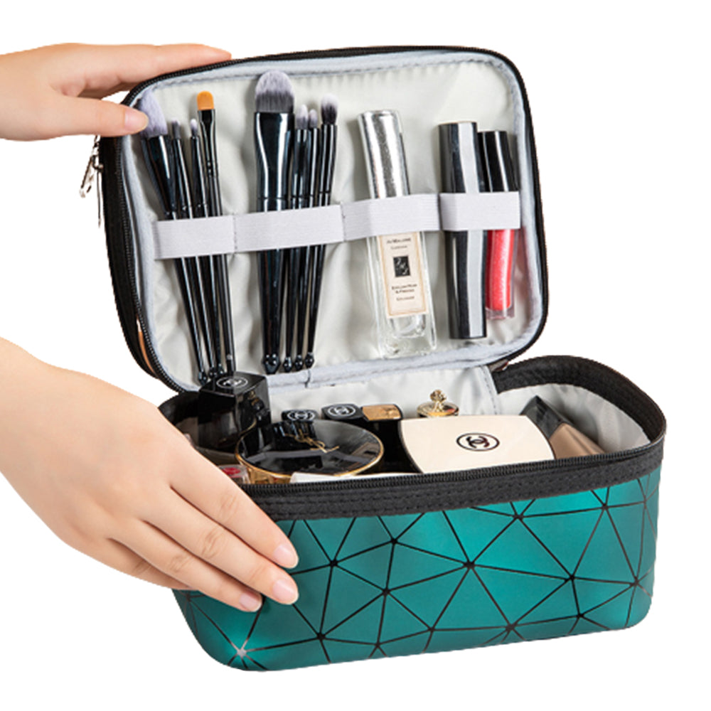2 X Green and Blue 2 Layers Makeup Bags Travel Cosmetic Storage Bags