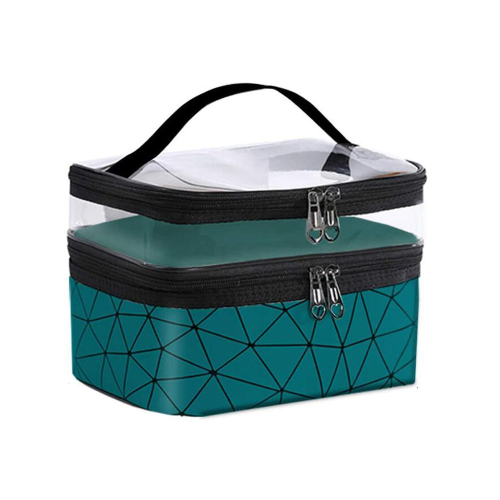 2 X Green and Blue 2 Layers Makeup Bags Travel Cosmetic Storage Bags