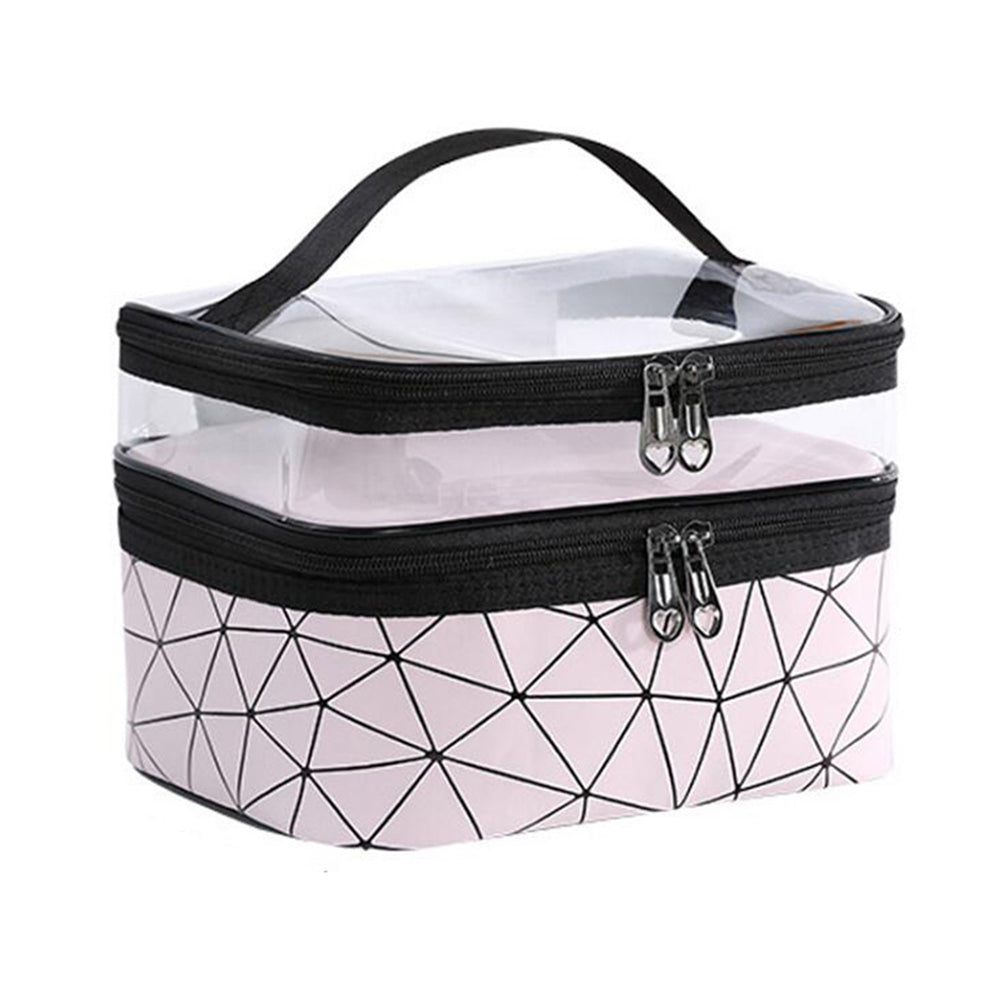 1 X Pink 2 Layers Makeup Bag Travel Cosmetic Storage Bag