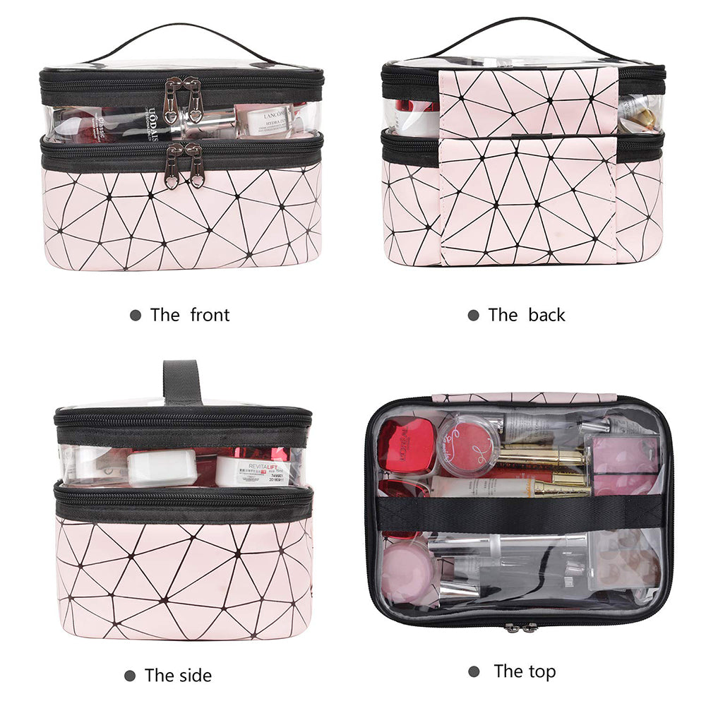 1 X Pink 2 Layers Makeup Bag Travel Cosmetic Storage Bag