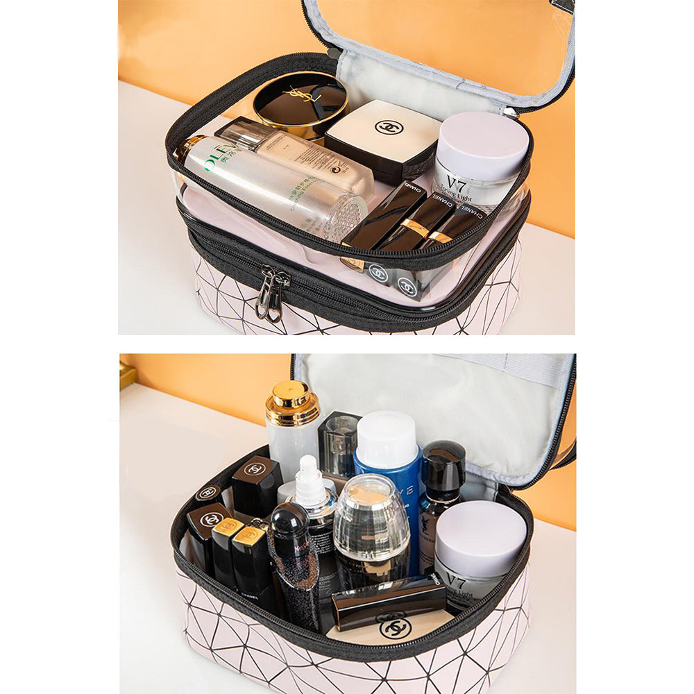 1 X Pink 2 Layers Makeup Bag Travel Cosmetic Storage Bag