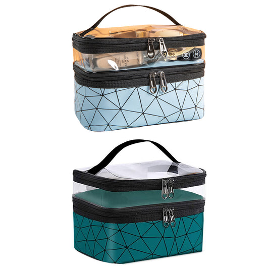 2 X Green and Blue 2 Layers Makeup Bags Travel Cosmetic Storage Bags