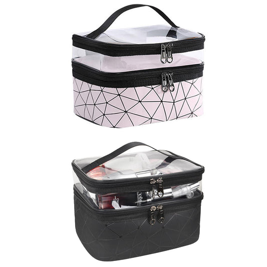 2 X Black and Pink 2 Layers Makeup Bags Travel Cosmetic Storage Bags
