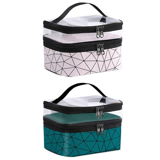 2 X Green and Pink 2 Layers Makeup Bags Travel Cosmetic Storage Bags