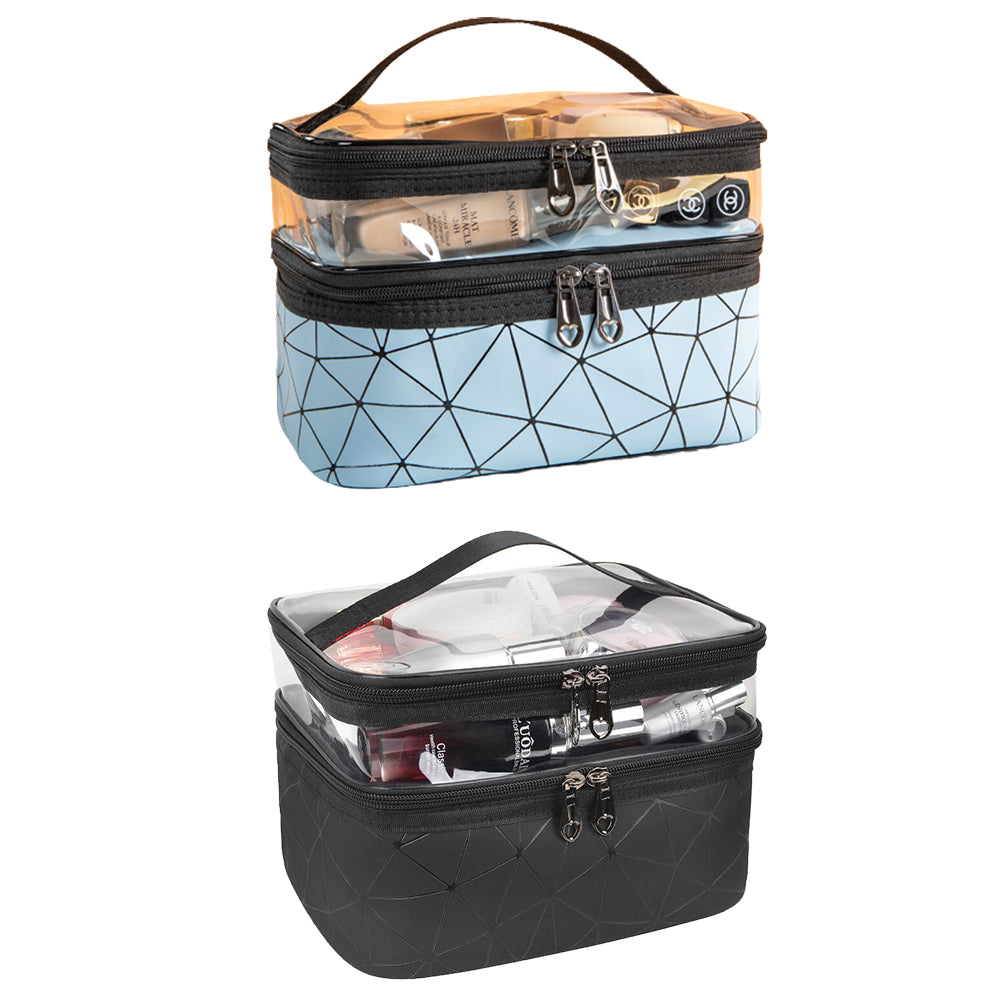 2 X Black and Blue 2 Layers Makeup Bags Travel Cosmetic Storage Bags