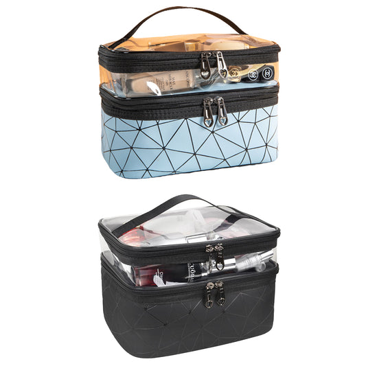 2 X Black and Blue 2 Layers Makeup Bags Travel Cosmetic Storage Bags