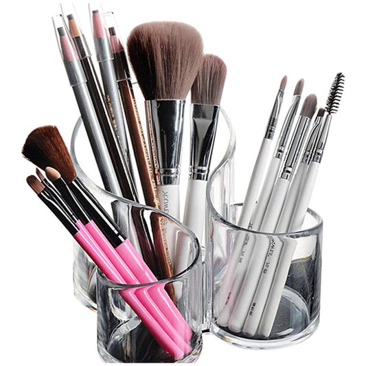 3 Compartment Makeup Organizer Makeup Brushes Stand Transparent Home Decor