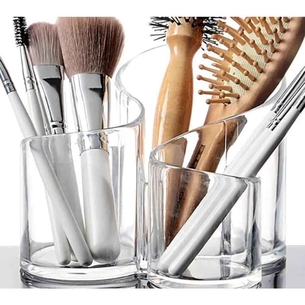 3 Compartment Makeup Organizer Makeup Brushes Stand Transparent Home Decor