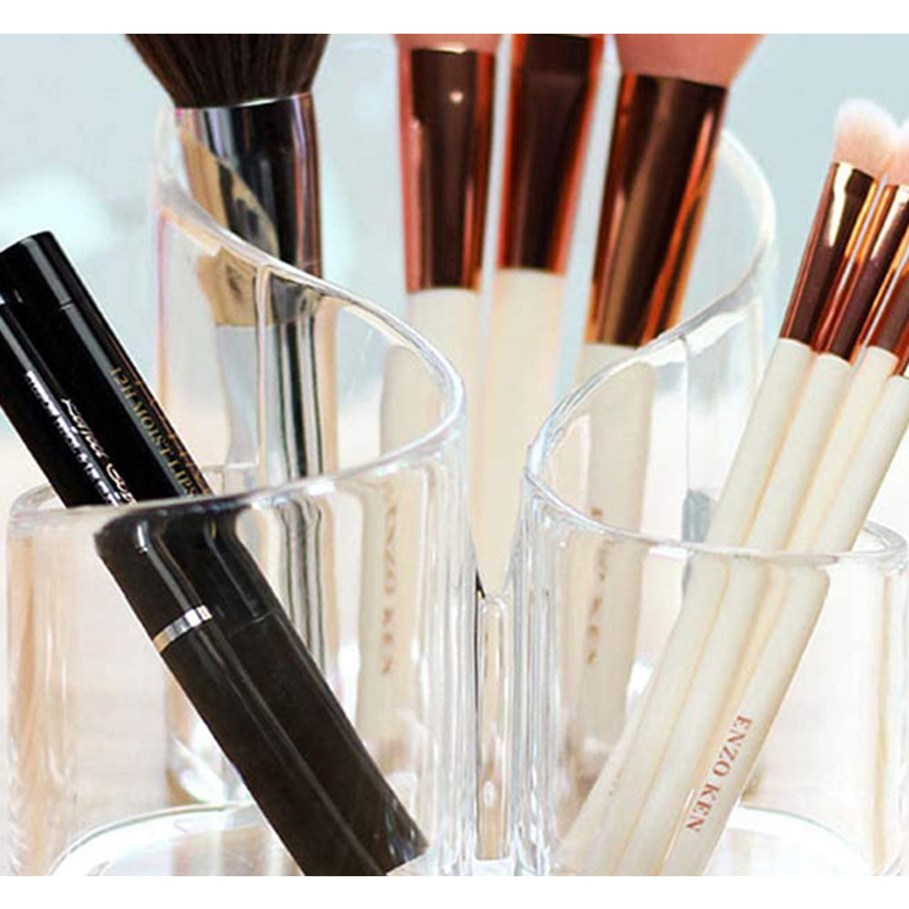 3 Compartment Makeup Organizer Makeup Brushes Stand Transparent Home Decor