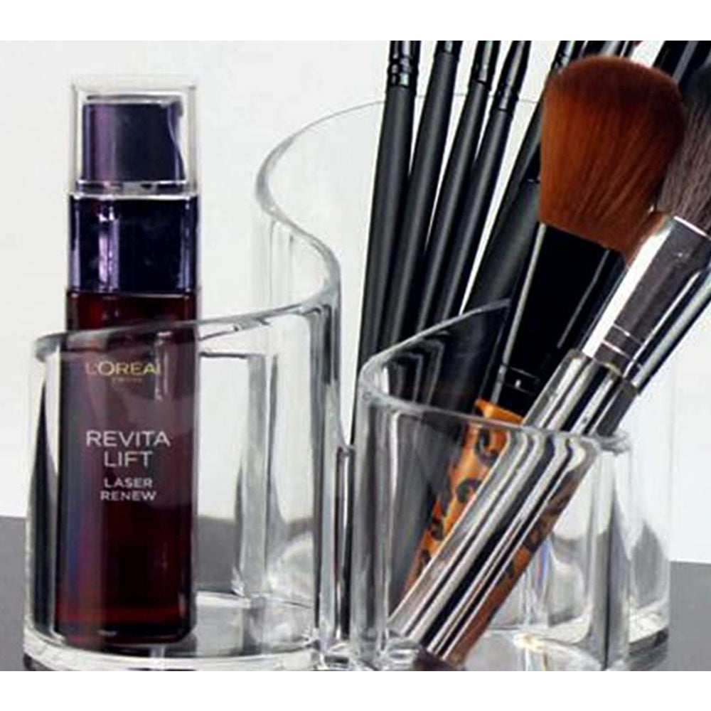 3 Compartment Makeup Organizer Makeup Brushes Stand Transparent Home Decor